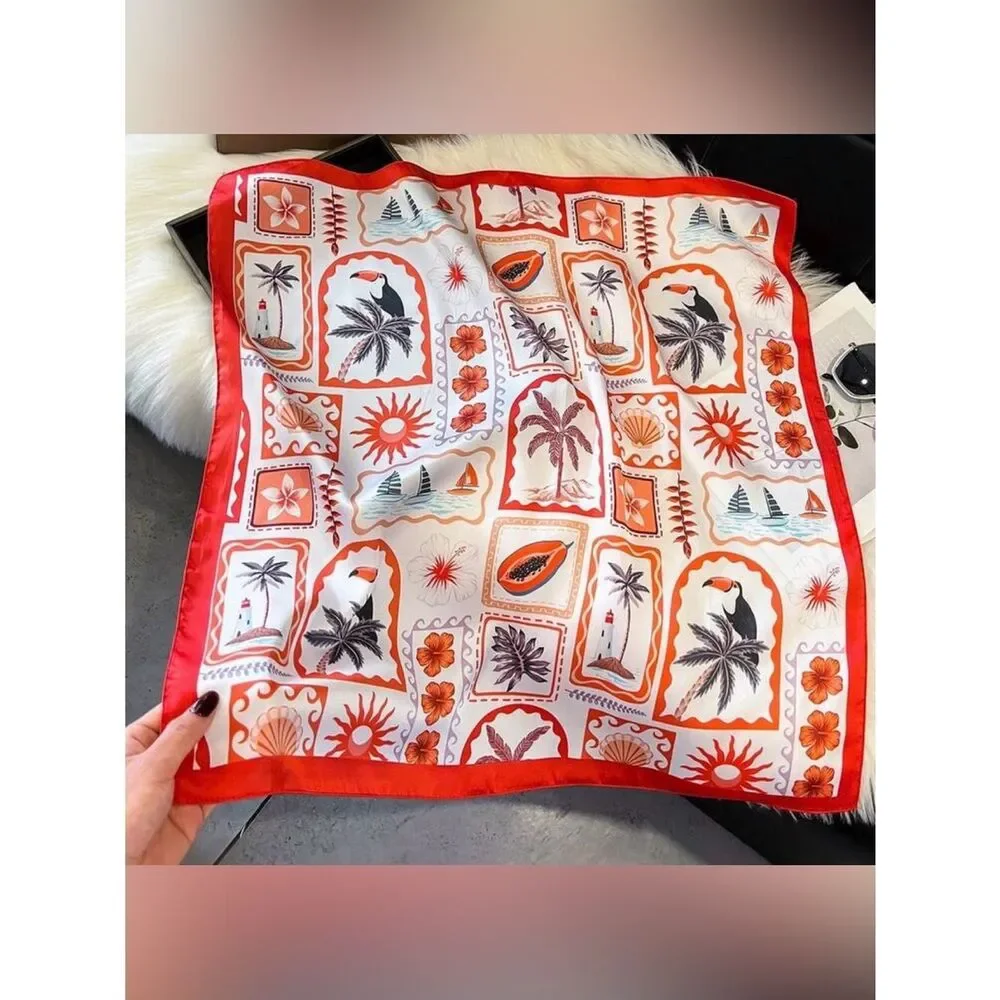 Red, Orange Floral Print Scarf M790